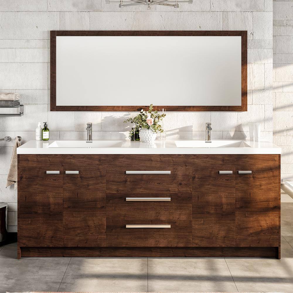 Eviva Lugano 84 in. W x 19 in. D x 34 in. H Double Bathroom Vanity in Rosewood with White Acrylic Top with White Sinks EVVN1900-8-84RSWD