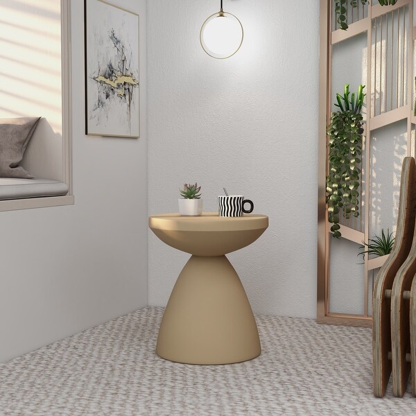 Modern Round Side Table Fiberstone Accent Table with Pedestal Base Dune Series by LeisureMod