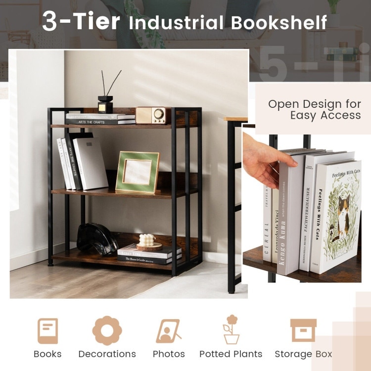 Industrial Bookshelf Storage Shelf Display Rack with Adjustable Shelves