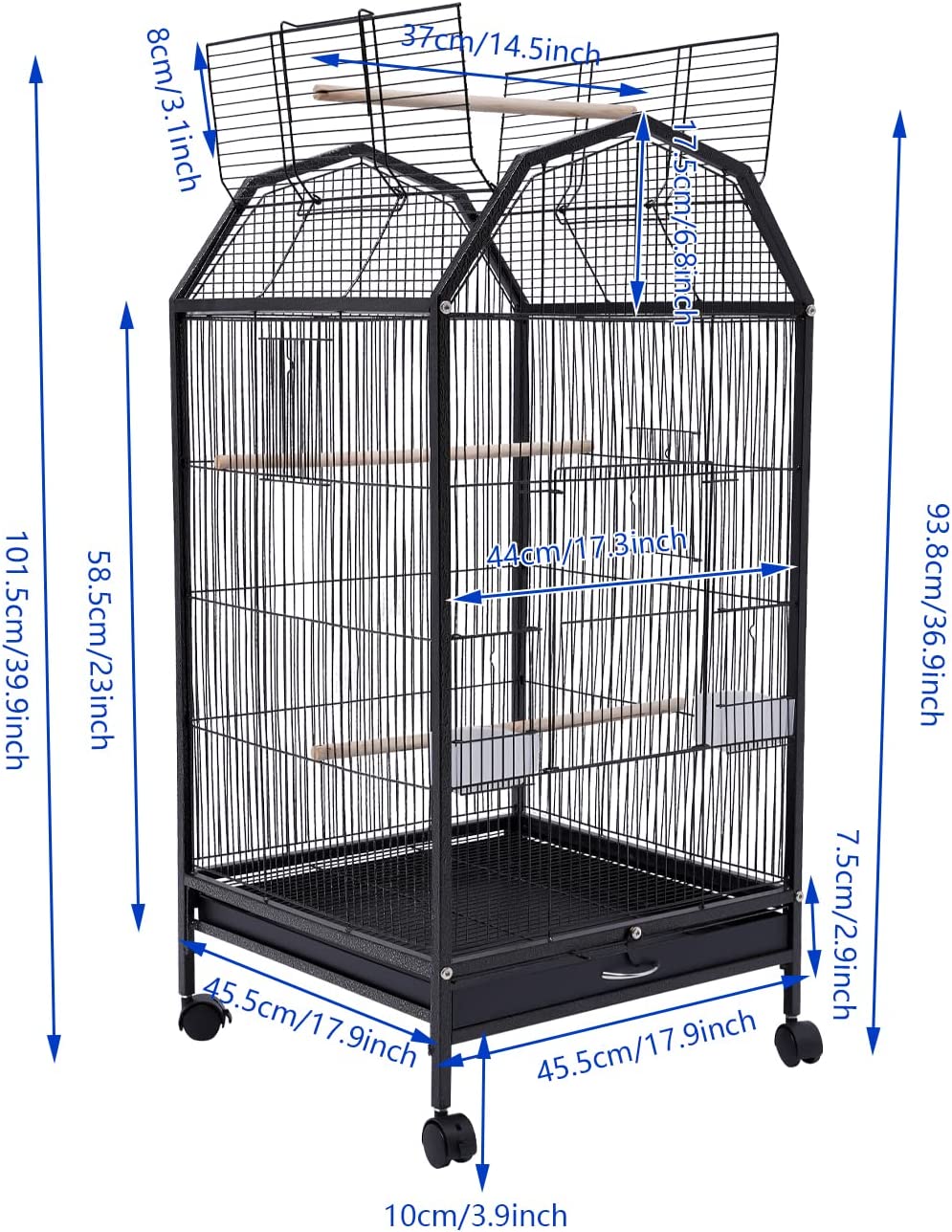 Miumaeov 360° Full Hollow Design Iron Bird Cage， Special Large Oversized Large Home Bird Cage for Tiger Skin Parrot Pachyderm Lovebird Budgie