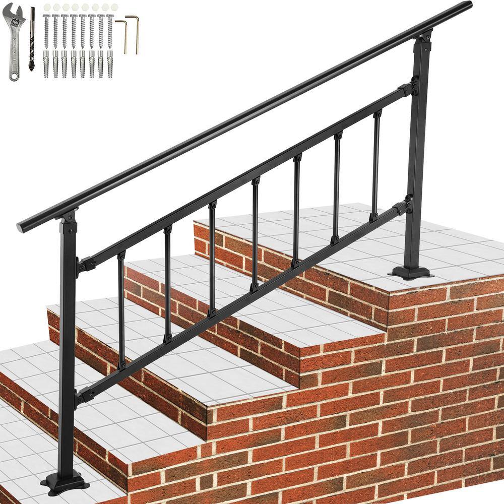 VEVOR Outdoor Stair Railing Fits for 3 to 4 Steps Adjustable Exterior Stair Railing Wrought Iron Handrail TZFGZXSLZFSD4JWFNV0