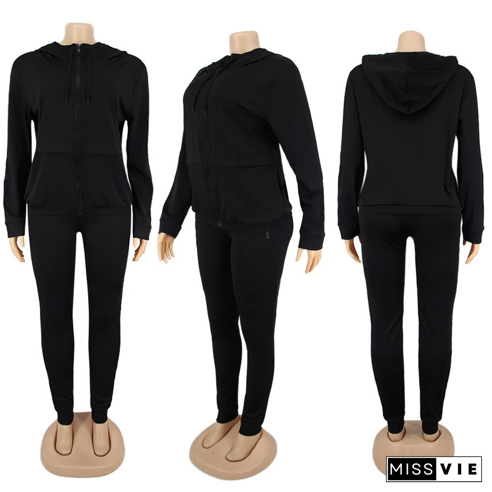 Hooded Long Sleeve Jacket Top Sport Pants Two Piece Outfits