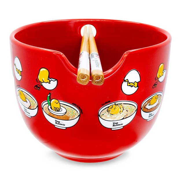 Silver Buffalo Sanrio Gudetama X Nissin Top Ramen 20 ounce Noodle Bowl And Chopstick Set