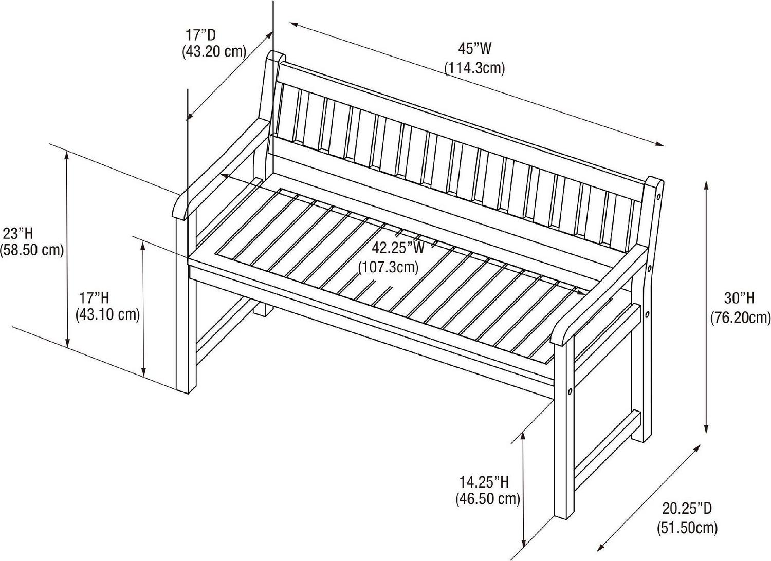 Linon Catalan Indoor/Outdoor Bench， 17 Seat Height， Acorn Brown Finish