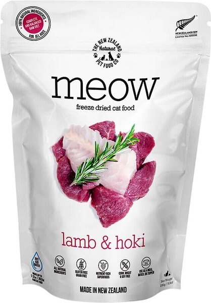 The New Zealand Natural Pet Food Co. Meow Lamb​ and Hoki Grain-Free Freeze-Dried Cat Food， 9-oz bag