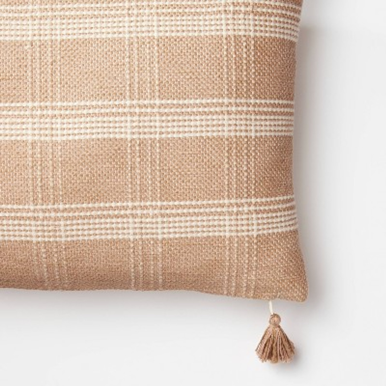 Woven Plaid Lumbar Throw Pillow with Tassel Zipper Camel/Cream -Threshold™ designed with Studio McGee