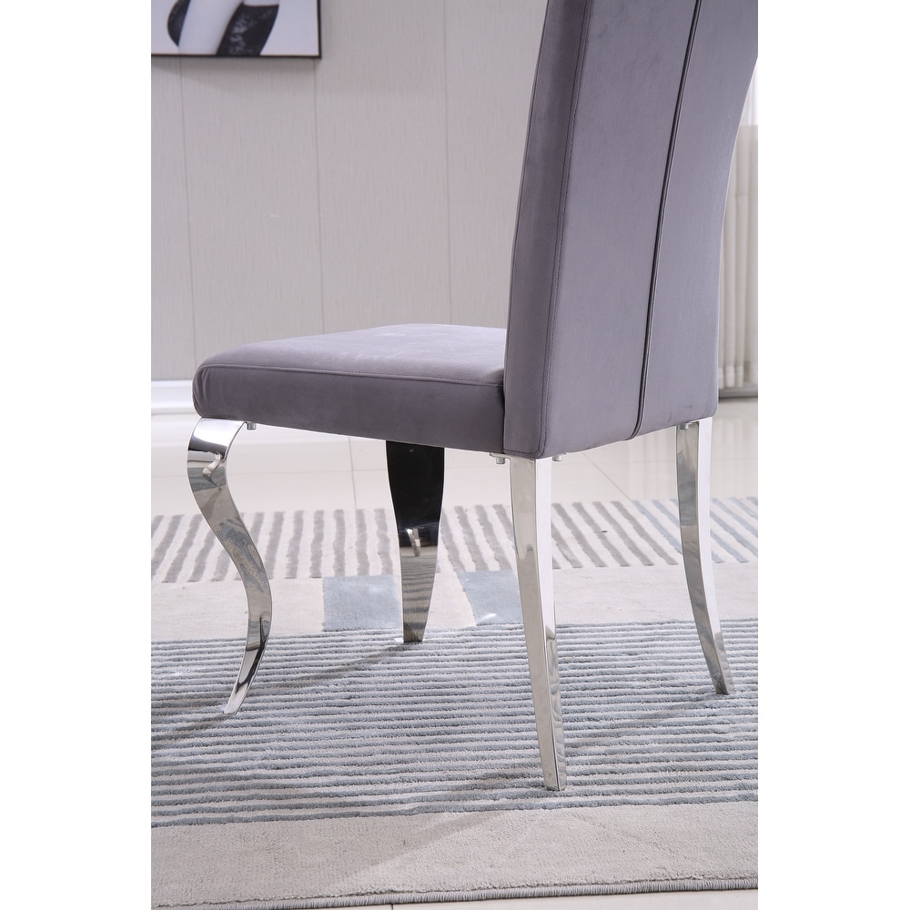 Modern Velvet Dining Chairs Set of 2  Upholstered Accent Armless Chairs with Stripe Backrest