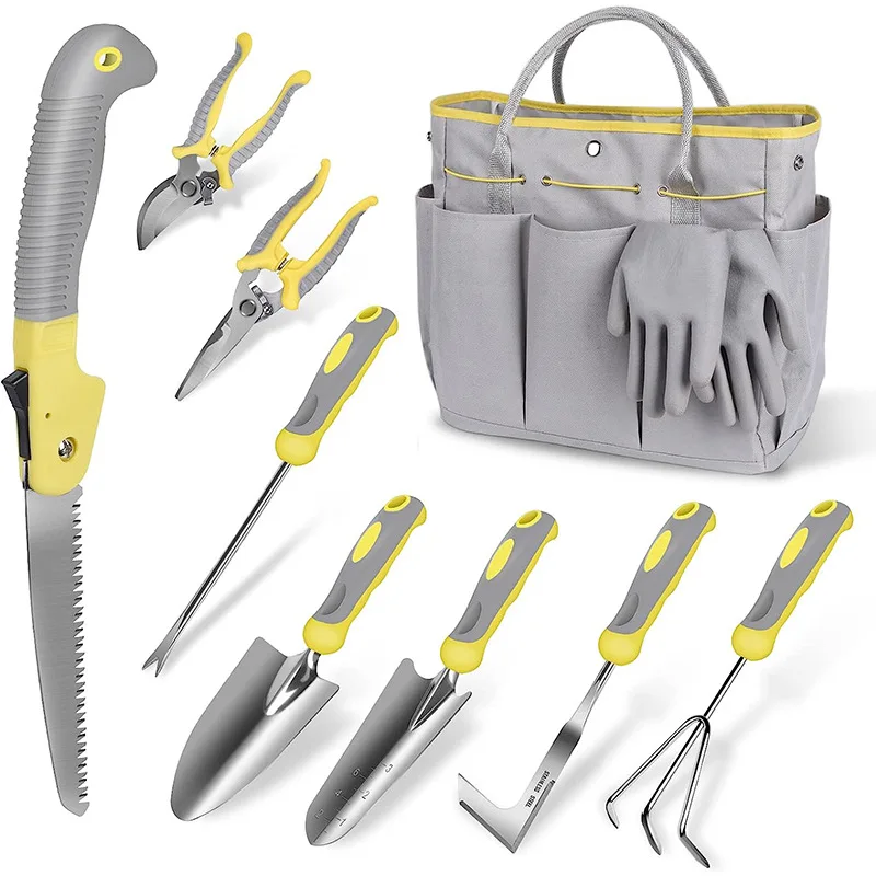 Custom Amazon 10 Piece Stainless Steel Heavy Duty Gardening Hand Tool Set for Digging Planting Pruning Ideal Gifts for Women Men