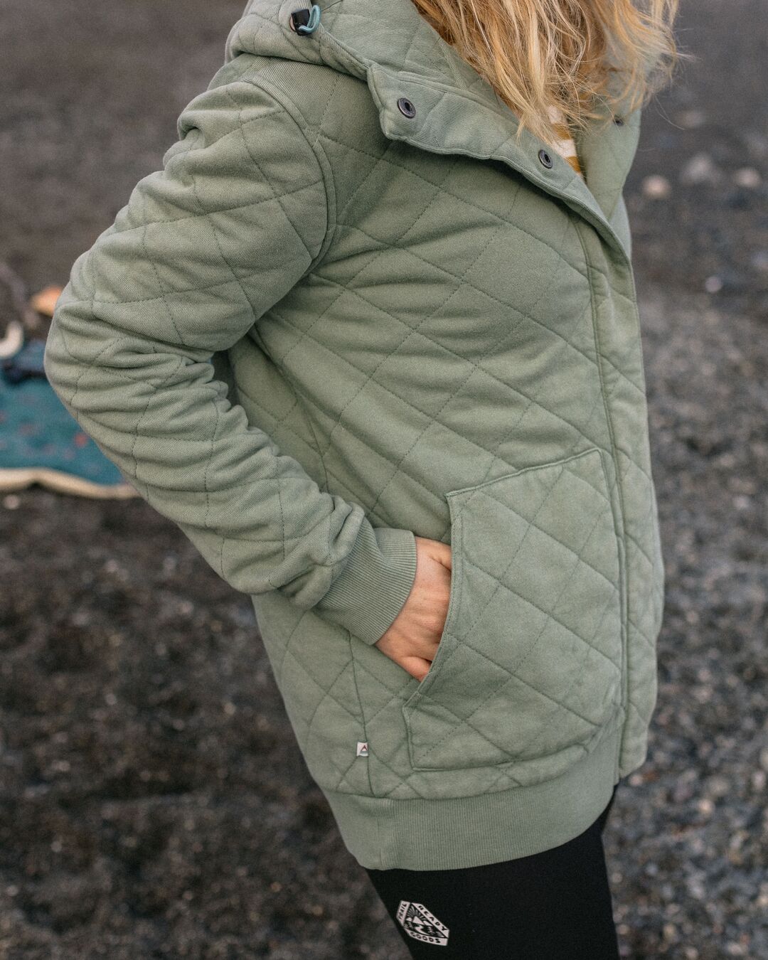 Clementine Recycled Quilted Popper Up Hoodie - Pistachio