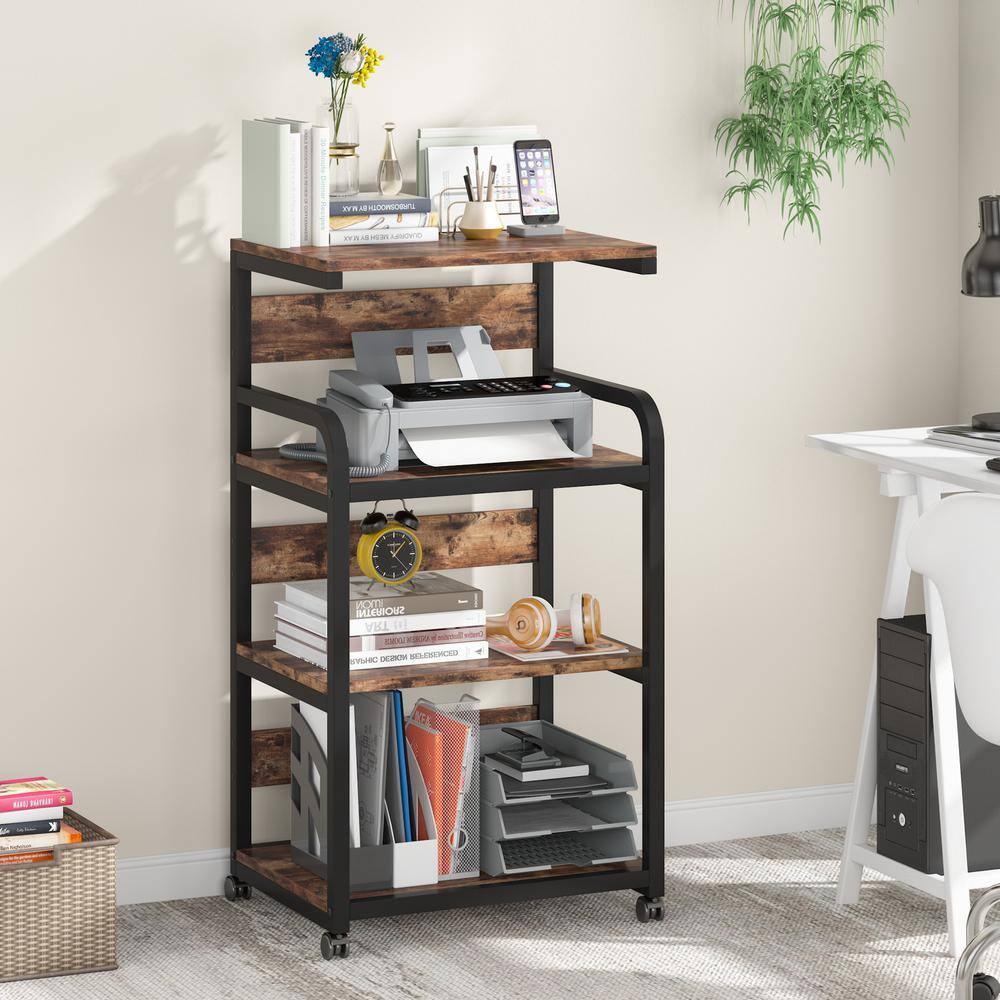 BYBLIGHT Atencio Brown Mobile Printer Stand with Storage Shelves Large Modern Printer Cart Desk Machine Stand Storage Rack BB-CJ171XF