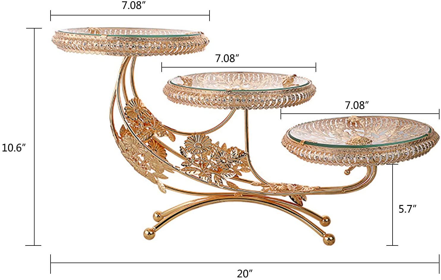 Flkoendmall 3 Tier Table Fruit Dessert Bowl Gold Storage Serving Tray Kitchen Fruit Bowl