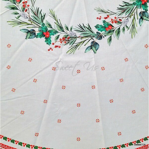 Wipeable Spill Resistant French Acrylic Coated Christmas Tablecloth - White