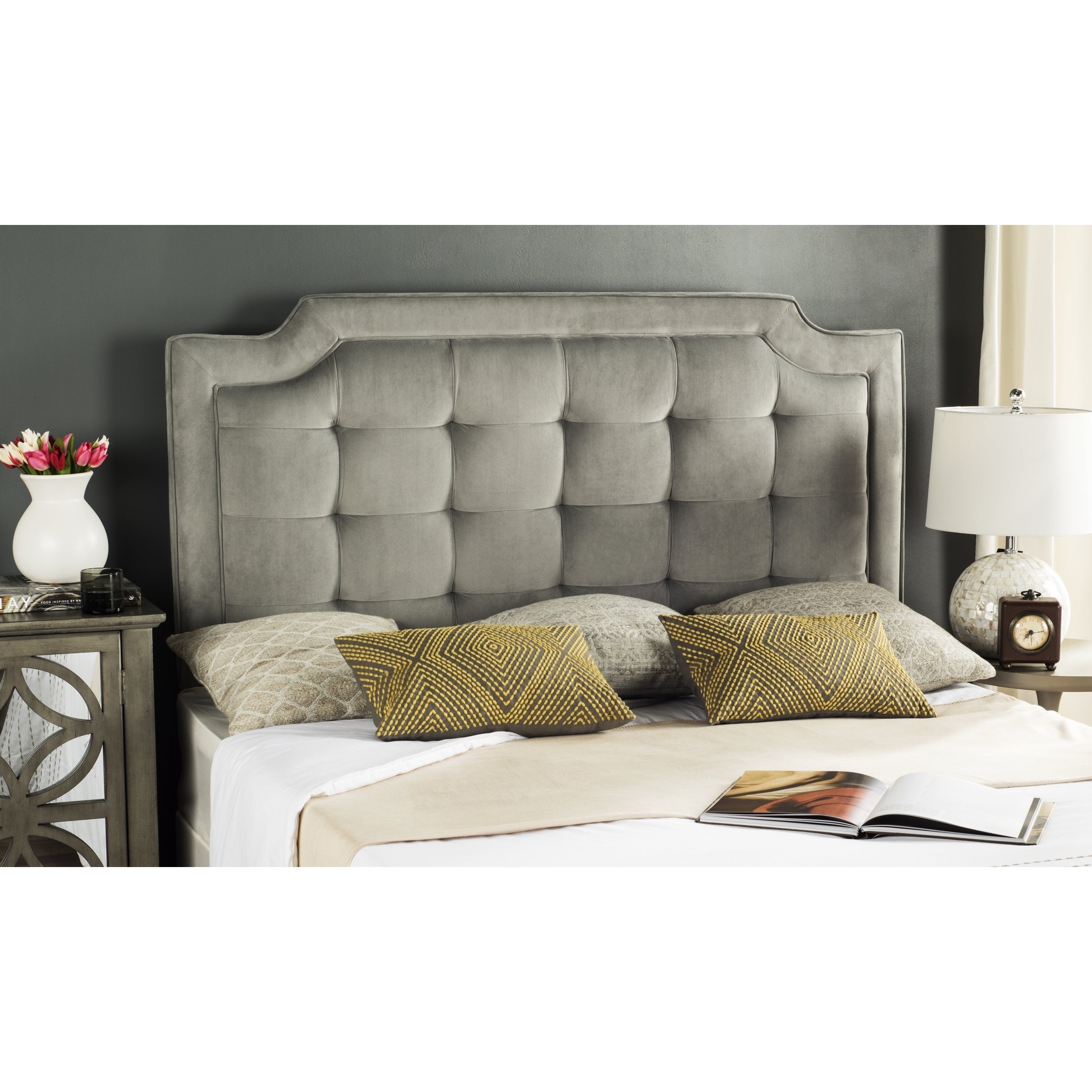 SAFAVIEH Saphire Pewter Upholstered Tufted Headboard (Full) - - 11923981