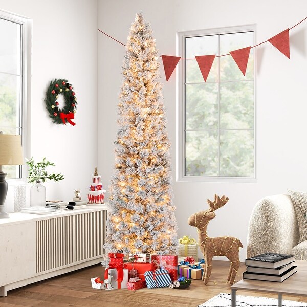 Gymax 4.5/6/7 FT PreLit Artificial Christmas Tree Slim Pencil Xmas