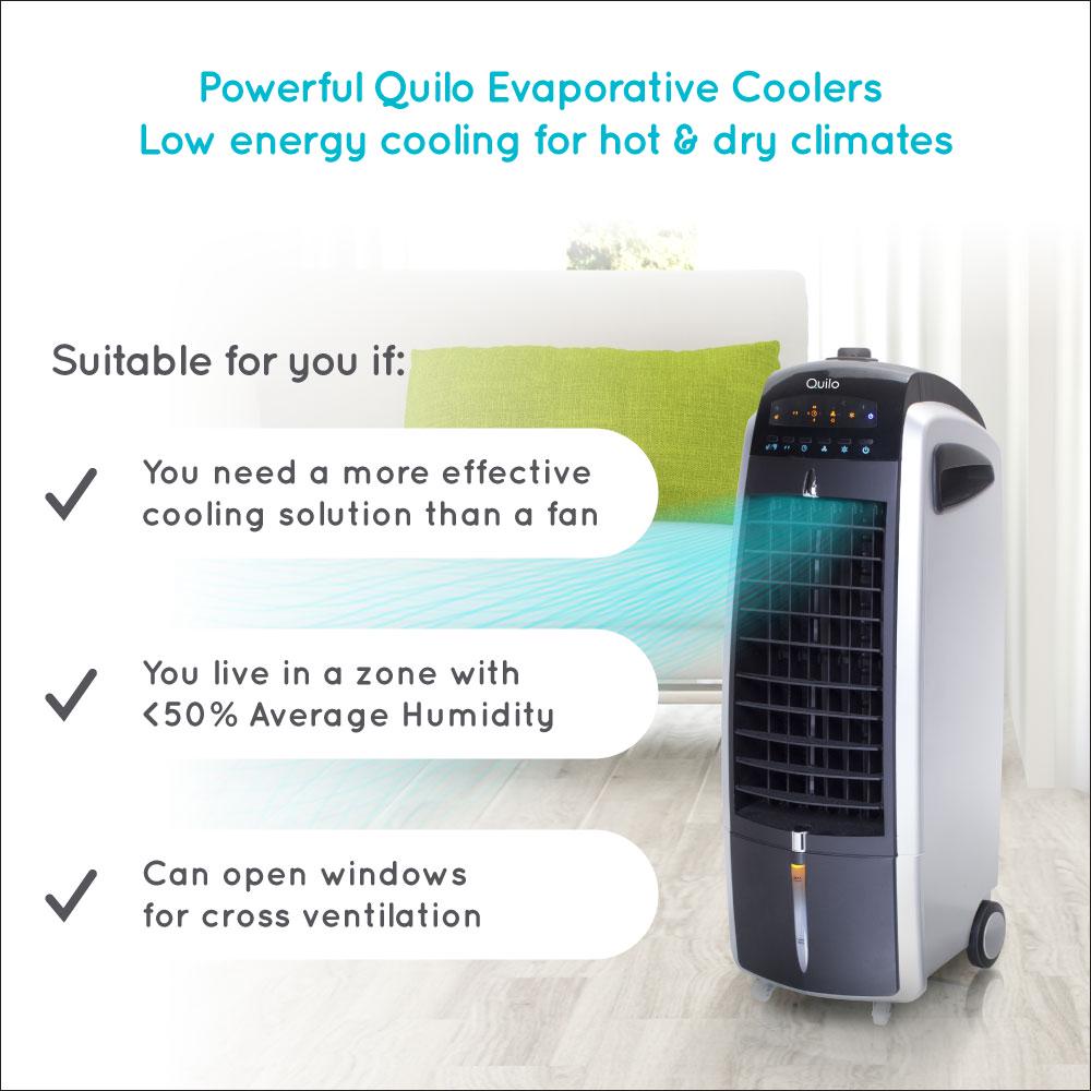 Quilo 3in1 Super Quiet Energy Efficient Portable Tower Fan and Evaporative Cooler and Humidifier， QE1SKS (Black/Silver)