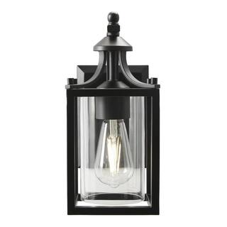 Hampton Bay Boswell Quarter 7.25 in. 1-Light Matte Black Hardwired Outdoor Transitional Wall Lantern Sconce with Clear Glass Shade 1036HBMBDI