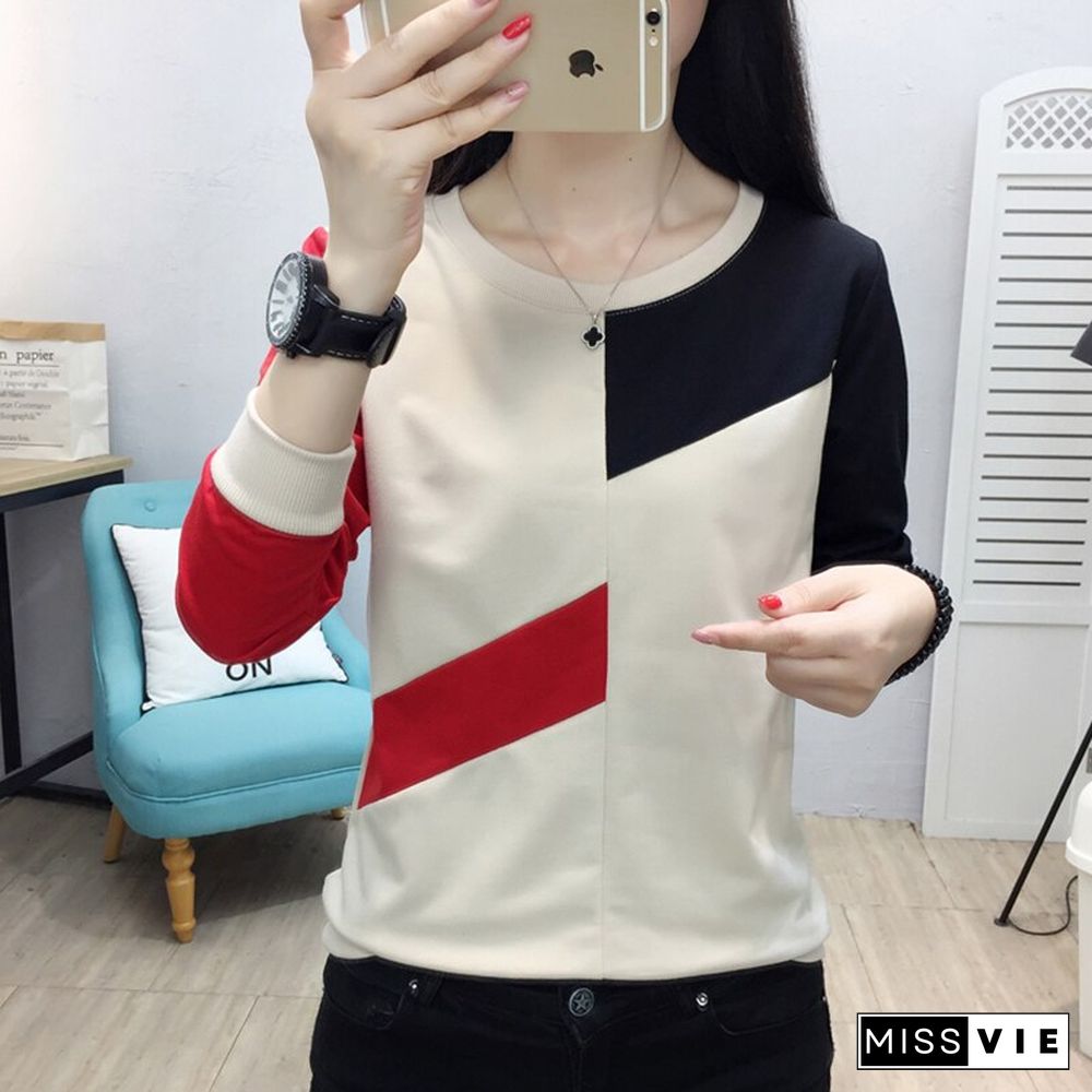 Long Sleeve White T Shirt Women Patchwork Vintage Loose Basic Tshirt Korean Style Streetwear T-shirt Autumn Winter