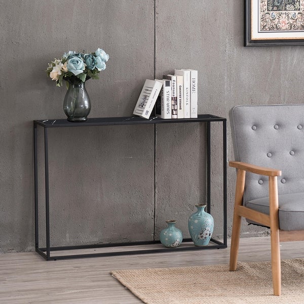 Metal Console Talbe Sideboard Cabinet Minimalist Porch Table Sofa Table Side Table， Black