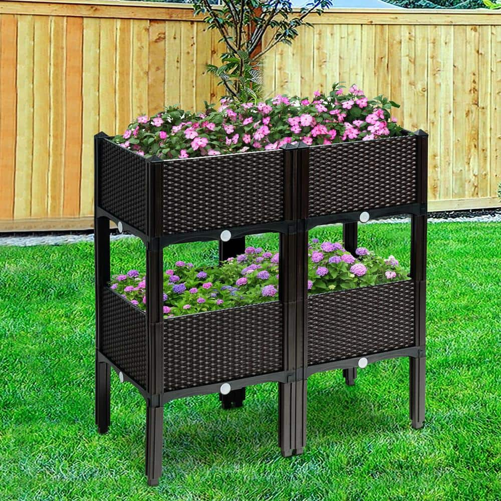 ANGELES HOME 16 in. x 16 in. Elevated Brown Plastic Planter Box (4-Pack) M70-8OP301BN