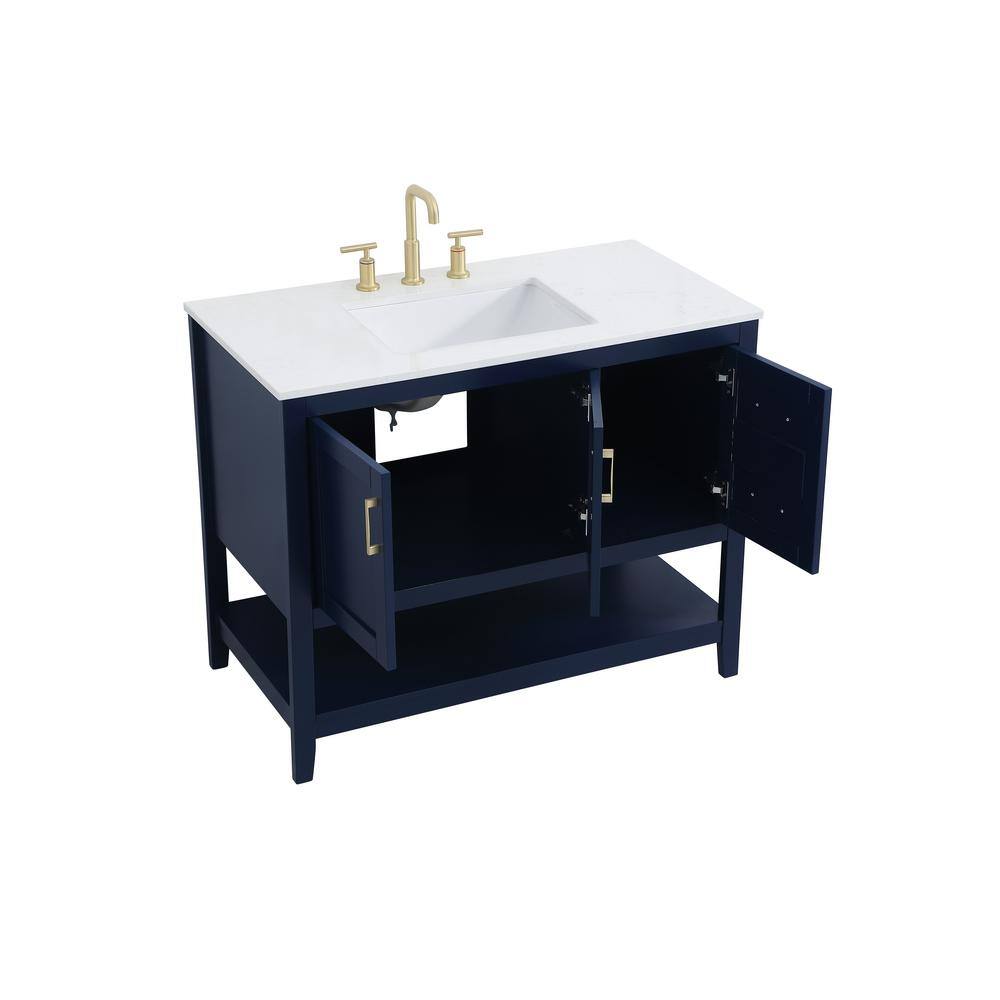 Timeless Home 42 in. W x 22 in. D x 34 in. H Single Bathroom Vanity in Blue with Calacatta Quartz TH32042Blue