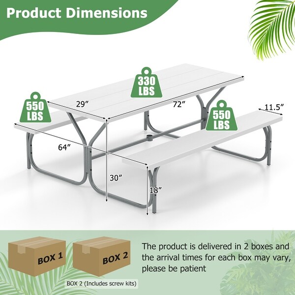 6 Feet Picnic Table Bench Set with HDPE Tabletop for 8 Person