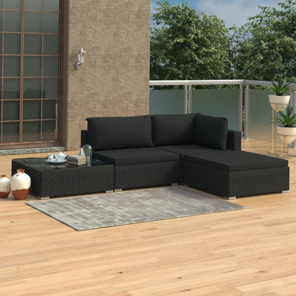 vidaXL Patio Lounge Set 4 Piece Sectional Sofa with Table Poly Rattan Black   Tropical   Outdoor Lounge Sets   by vidaXL LLC  Houzz