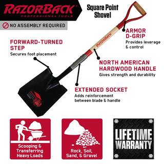 Razor-Back 23.5 in. Wood D-Handle Square Point Shovel 2594300