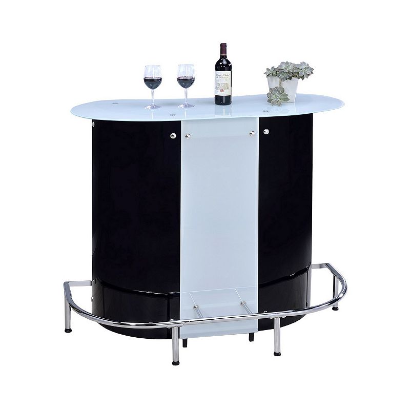 Contemporary Bar Unit with Frosted Glass Top， White And Black