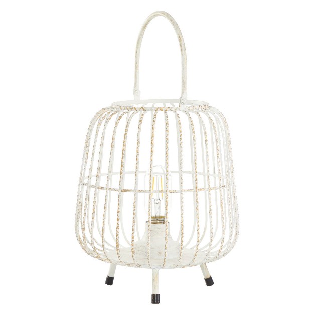 X 10 quot Modern Metal Caged Candle Holder With Led Light Bulb Center White Olivia amp May