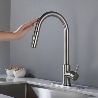 Toject Ballard Touch Single-Handle Pull-Down Sprayer Kitchen Faucet with Dual Function Sprayhead in Brushed Nickel BST001NS