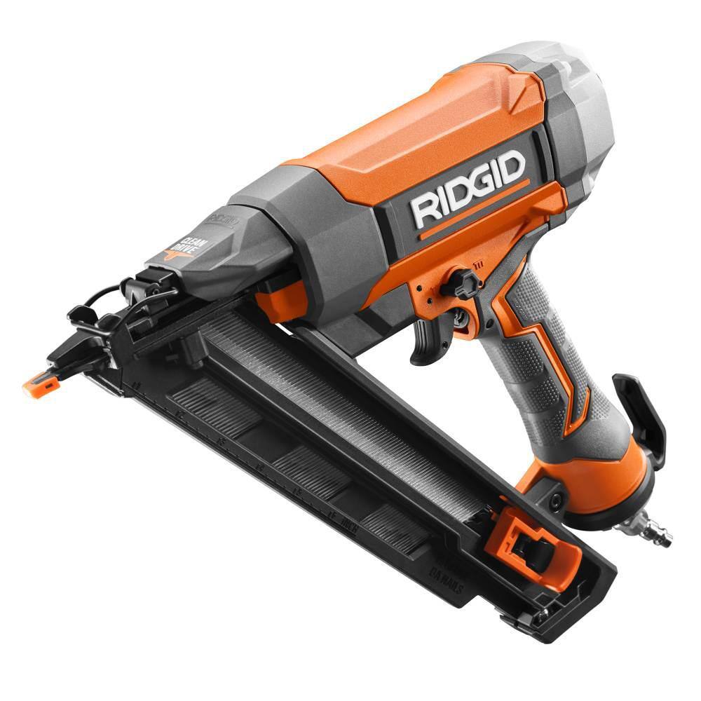 RIDGID Pneumatic 15-Gauge 2-12 in. Angled Finish Nailer with CLEAN DRIVE Technology Tool Bag and Sample Nails R250AFF