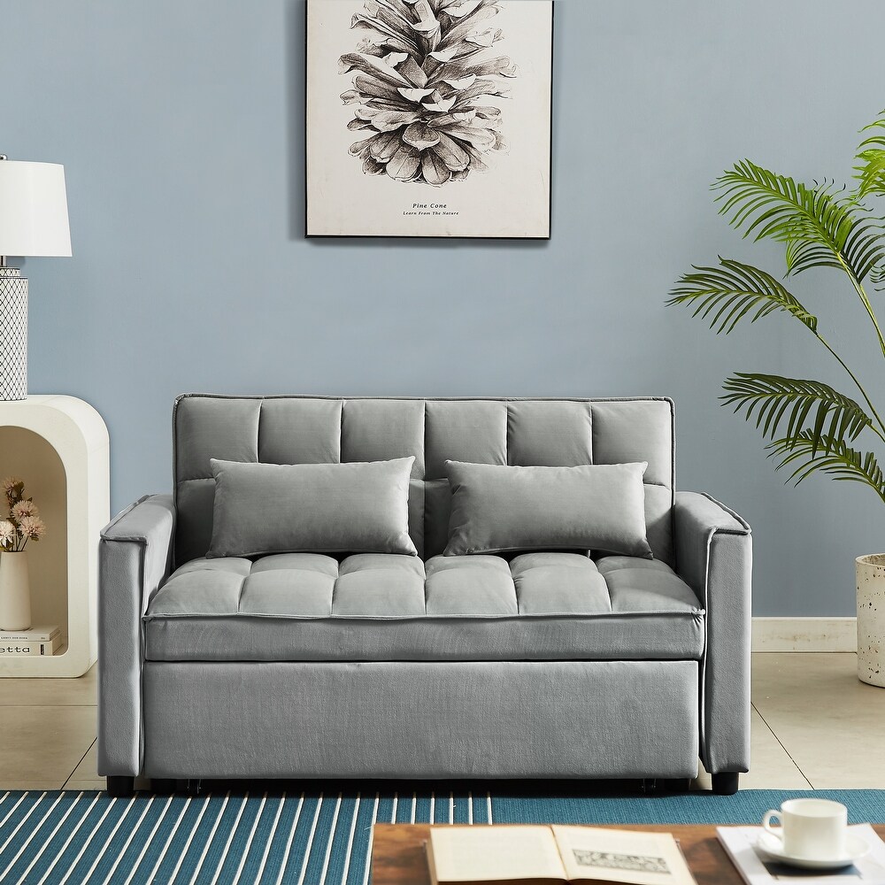 Velvet Convertible Loveseat Sleeper Sofa Couch with Adjustable Backrest