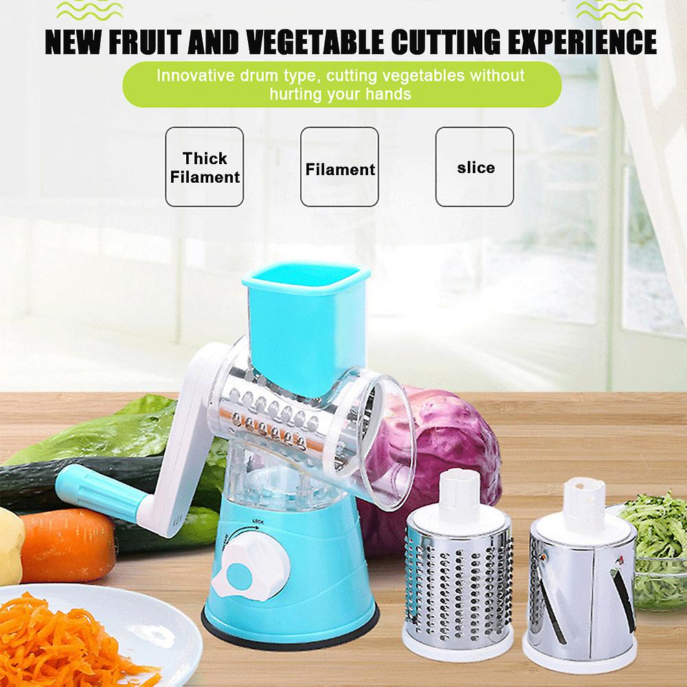 Sky Blue Multifunctional Vegetable Grater Rotary Cheese Grater Vegetable Slicer 3 Interchangeable Blades Easy Clean Rotary Grater Slicer For Fruit Veg