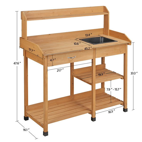 SmileMart Wooden Potting and Planter Workbench with Removable Sink Drawer