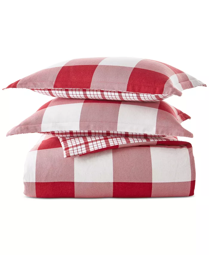 Charter Club Red Check Flannel Duvet Cover， Twin，