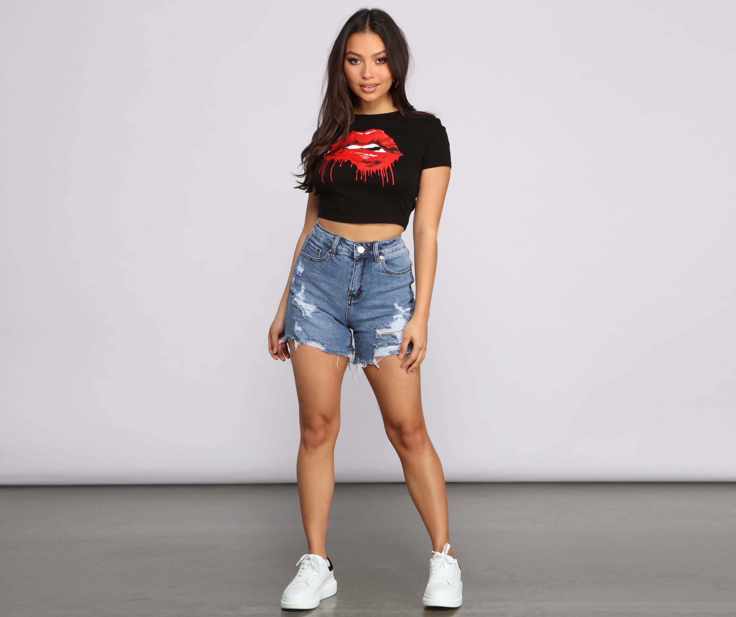 No Drama Destructed Denim Shorts