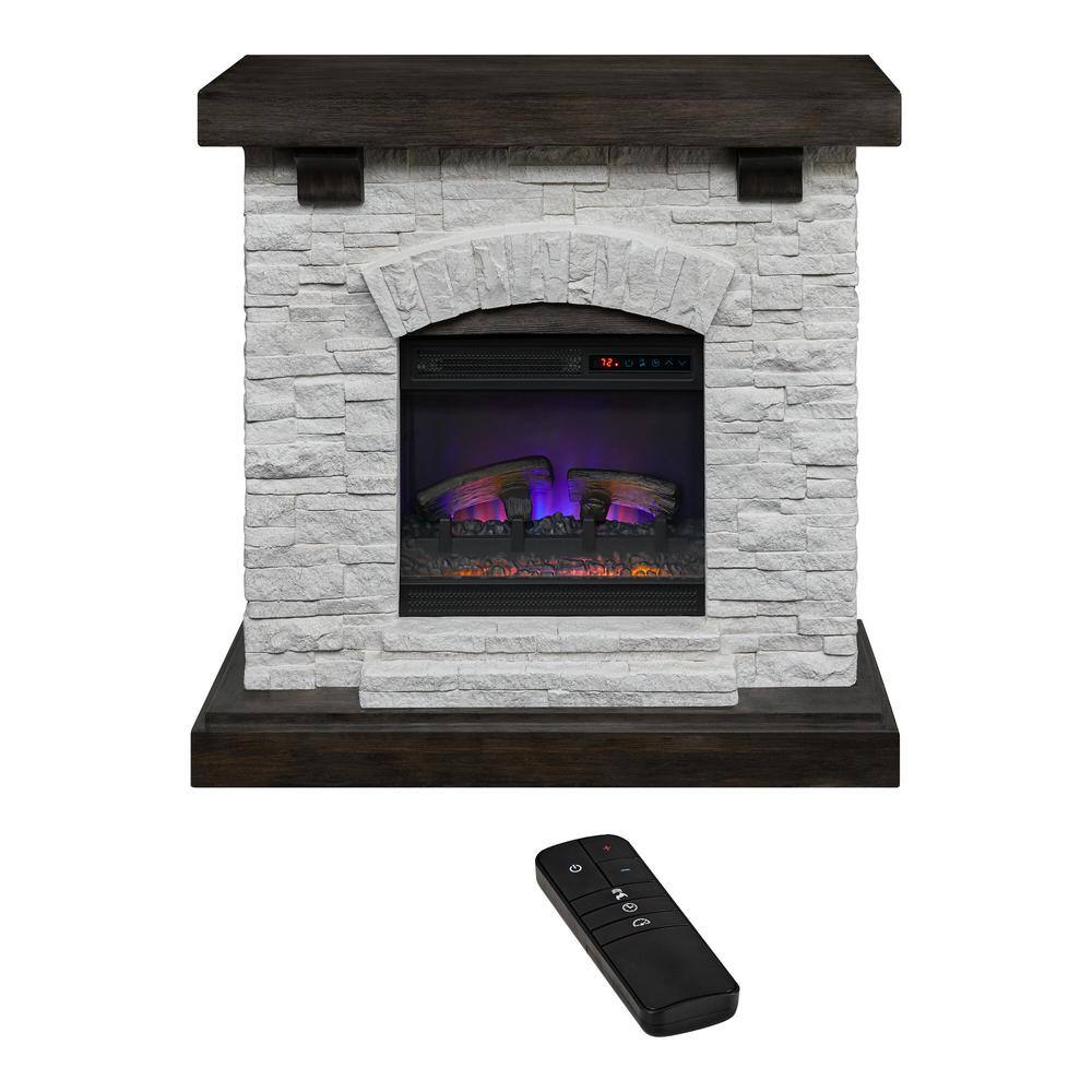 StyleWell Pembroke 40 in. W Freestanding Faux Stone Infrared Wall Mantel Electric Fireplace in White 150878