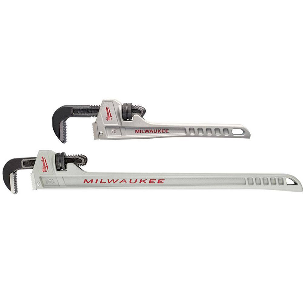 MW 10 in. Long and 14 in. Aluminum Pipe Wrench with Power Length Handle (2-Piece) 48-22-7213-48-22-7214