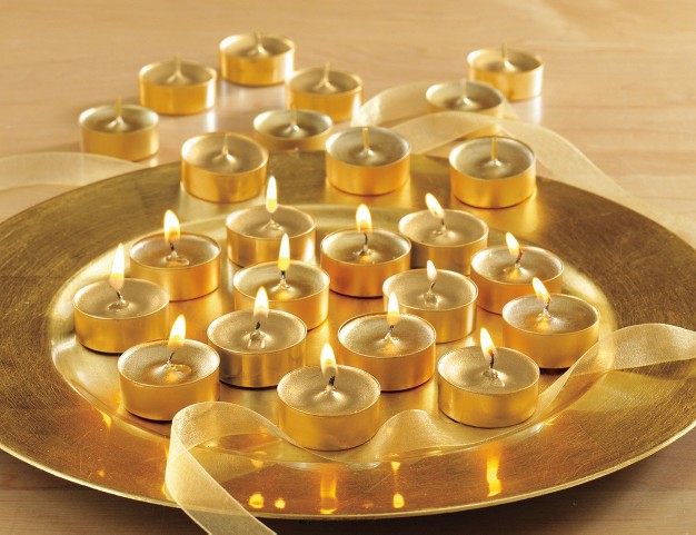 Tagltd Shimmer Metallic Gold Colored Tealight Unscented Candles Set Of 12