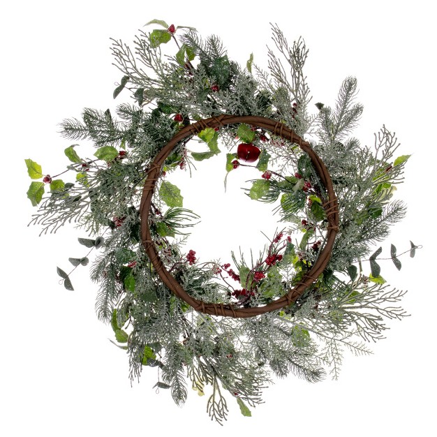 Green Artificial Holly Pine And Red Jingle Bell Wreath