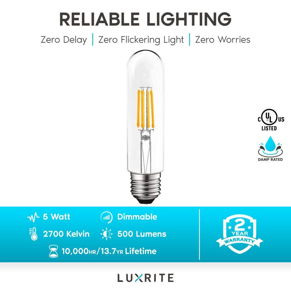 LUXRITE 60-Watt 5-Watt Equivalent T10 Dimmable Edison LED Light Bulbs UL Listed 2700K Warm White (6-Pack) LR21626-6PK