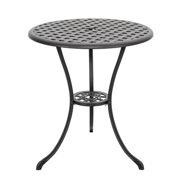 24 Inch Cast Aluminum Bistro Table with Umbrella Hole and 2 Bistro Chairs