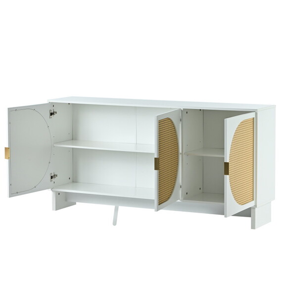 U_Style Storage Cabinet with Rattan Door  Mid Cent...