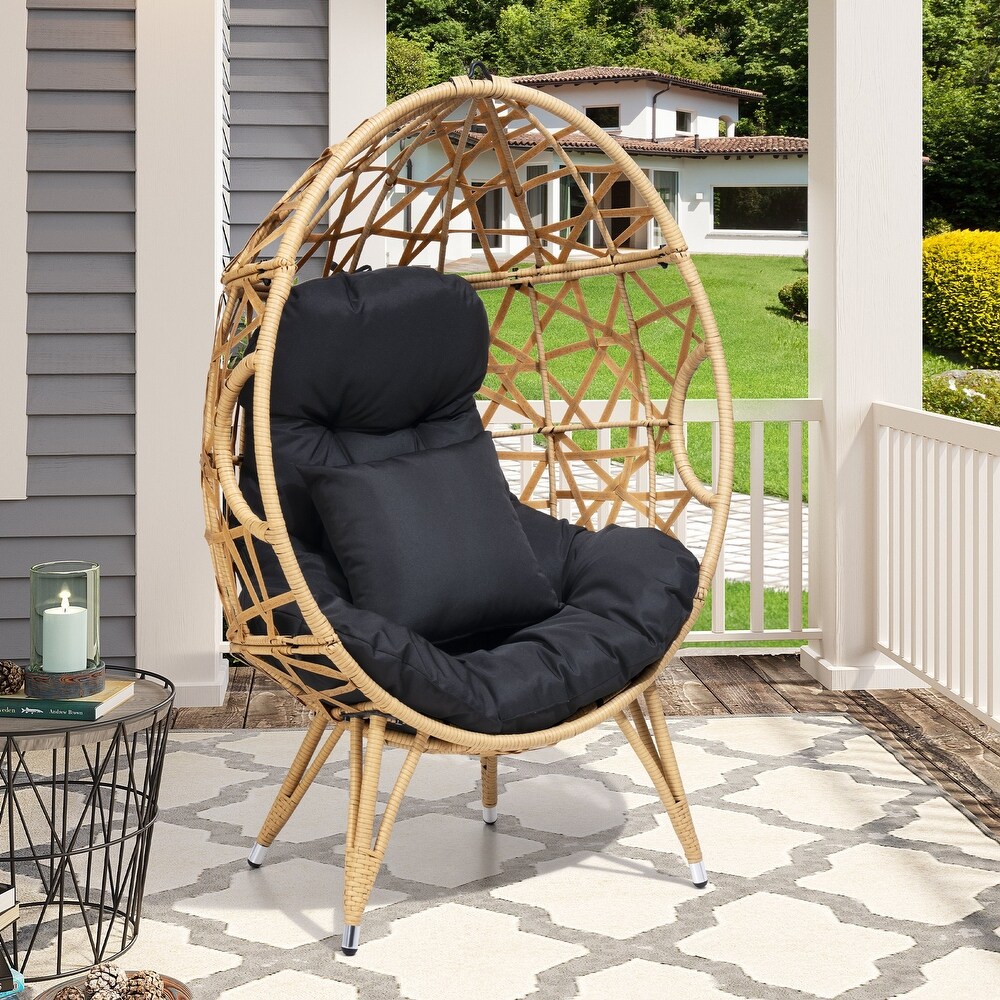 Patio Wicker Basket Egg Chair with Cushion