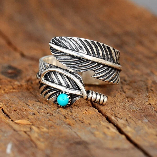 🔥 BIG SALE - 47% OFF🔥🔥🎁Boho Feather Turquoise Adjustable Ring