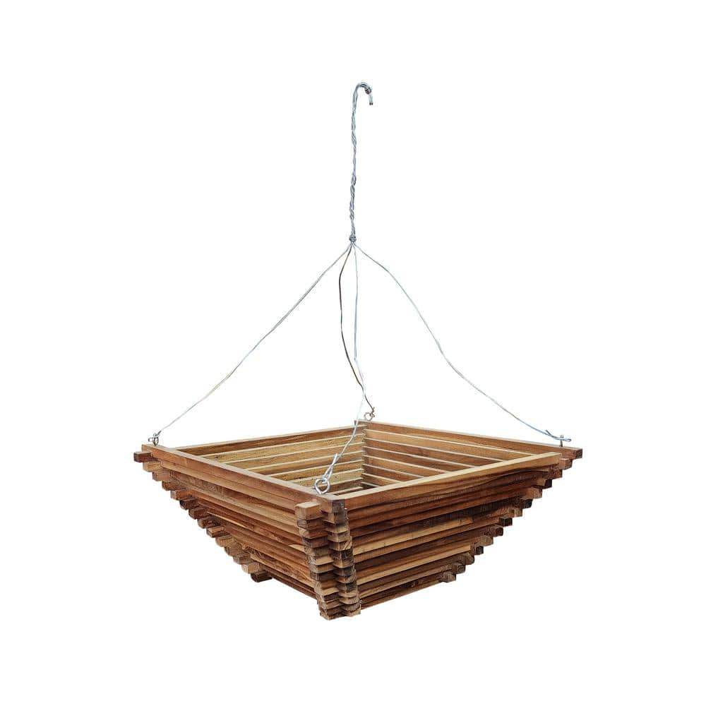 MGP 20 in. Brown Teak Wood Square Pyramid Shape Hanging Basket THB-20