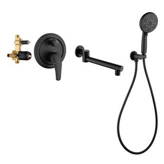 Aurora Decor Ami Single-Handle Wall Mount Roman Tub Faucet with 180 Swivel spout and 7-function handheld shower in Matte Black SMDHD2A88031B