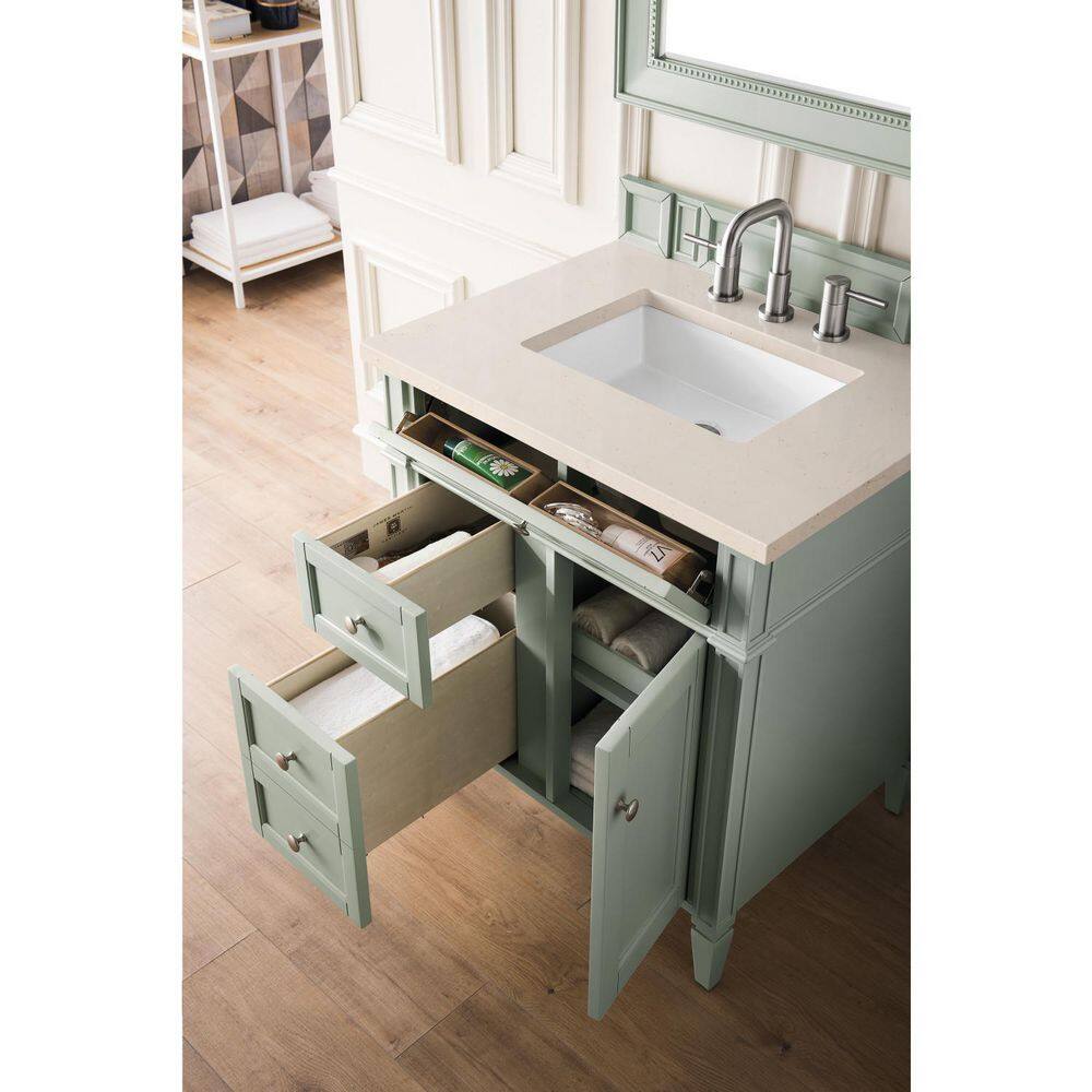 James Martin Vanities Brittany 30.0 in. W x 23.5 in. D x 34 in. H Bathroom Vanity in Sage Green with Eternal Marfil Quartz Top 650-V30-SGR-3EMR