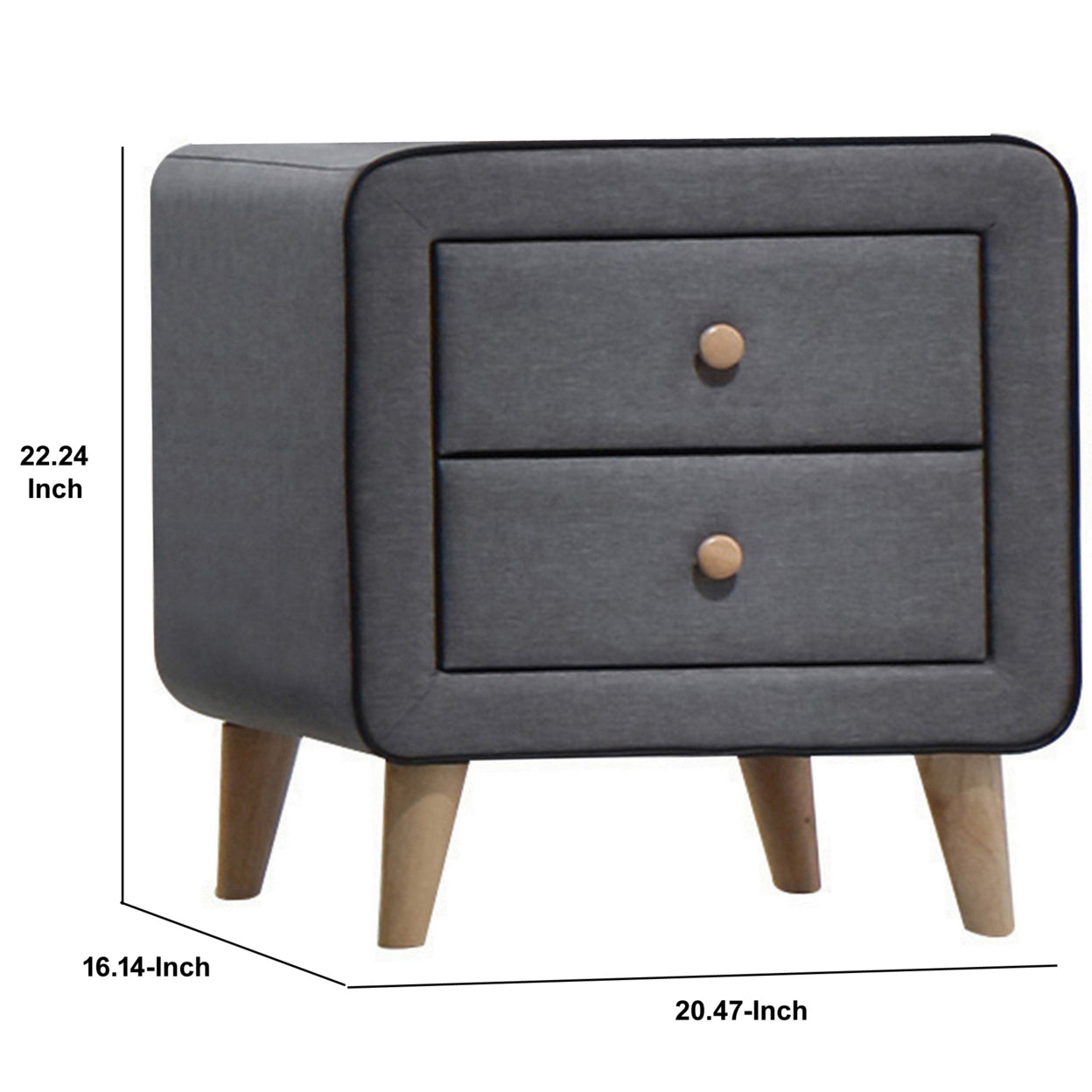 Transitional Style Wood and Fabric Upholstery Nightstand with 2 Drawers, Gray- Saltoro Sherpi