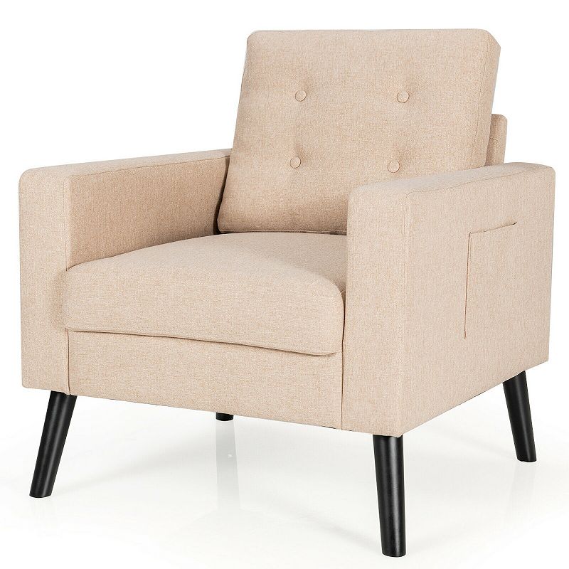 Mid-Century Upholstered Armchair Club Chair with Rubber Wood Legs